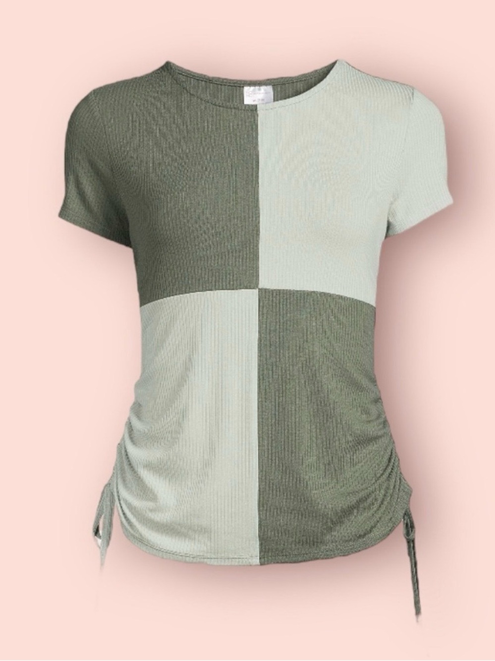Two-Tone Sage Colorblock Short Sleeve Ribbed Tee